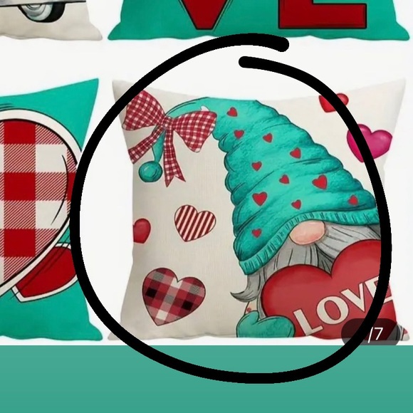 Turquoise Gnome Valentine Cushion 18x18 - Picture 1 of 3